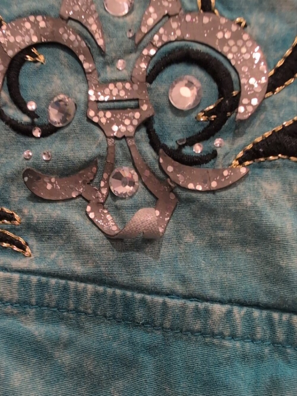 Roar Teal Washed Denim Embroidered Shirt Jacket - Picture 6 of 13